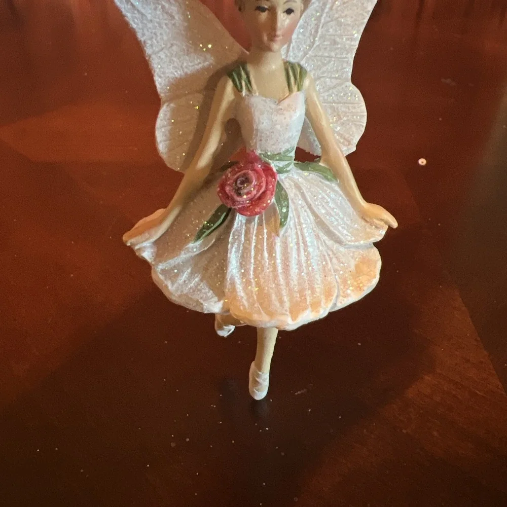 FAIRY BALLERINA w/ WINGS  A D A Rose Christmas ORNAMENT Silver Tree Holiday 4.5